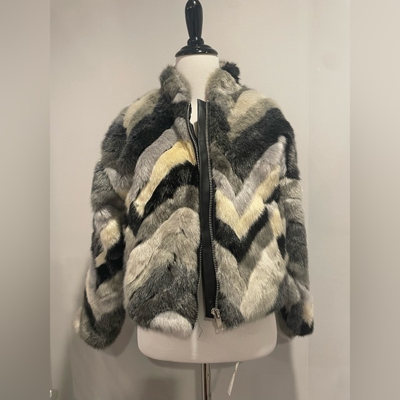 Olivaceous Faux Fur Multi-Colored Jacket - Picture 1 of 4
